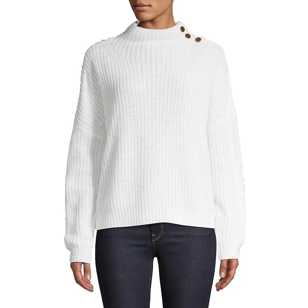 EN Thread Oversized Wool Alpaca Blend Mockneck Chunky Knit Sweater • Cream • XL